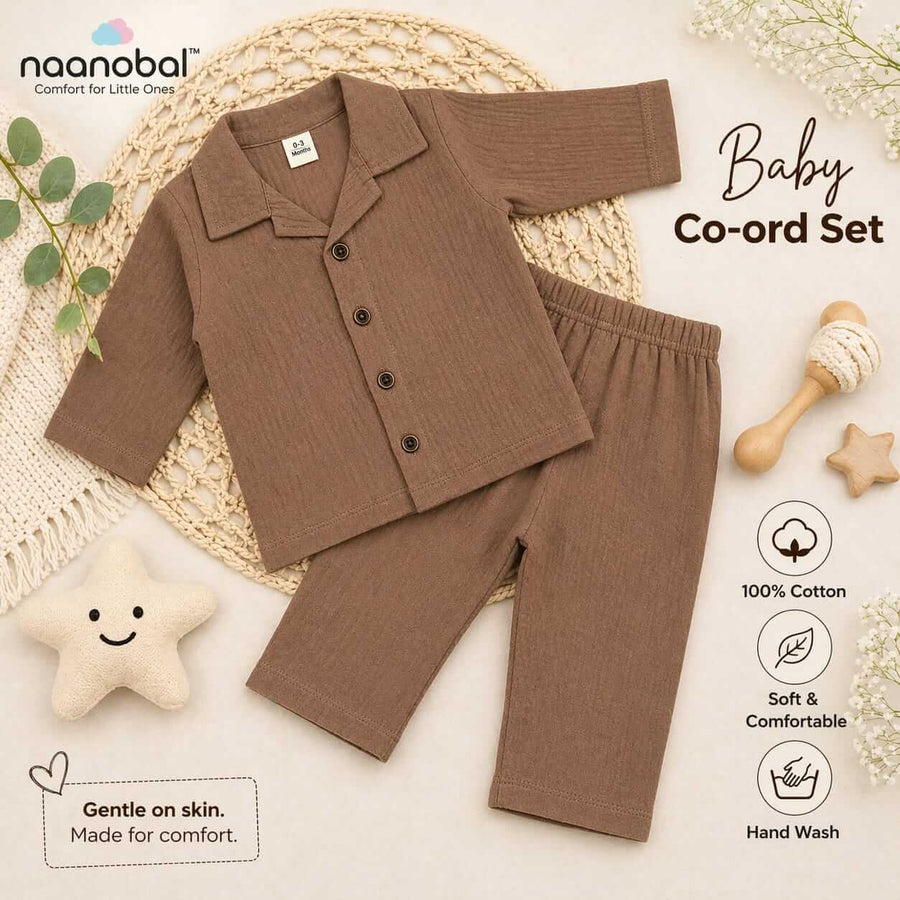 Premium Muslin Cotton Baby Co-Ord Set (Unisex) (Shirt & Pants) – Ultra Soft & Skin-Friendly Comfort