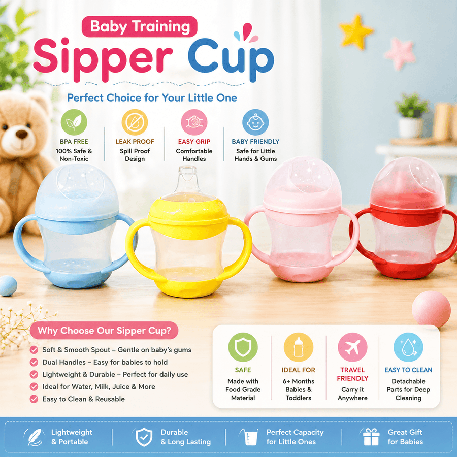 Baby Training Sipper Cup with Handles – Soft Silicone Spout (Multi Color)