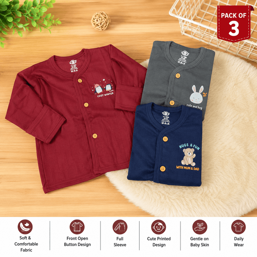 Baby Full Sleeve Front Open Rib Cotton Shirt | Soft & Comfortable