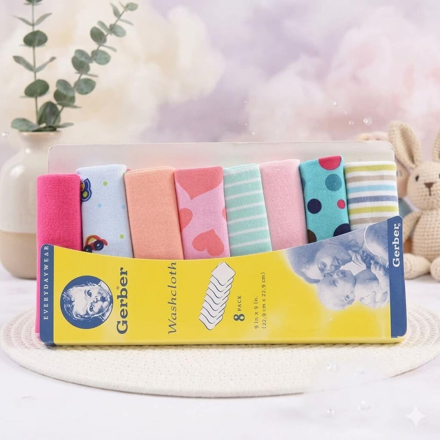 Multicolor Gerber Soft Cotton Baby Hanky Pack of 8 | Hand Napkins for Babies