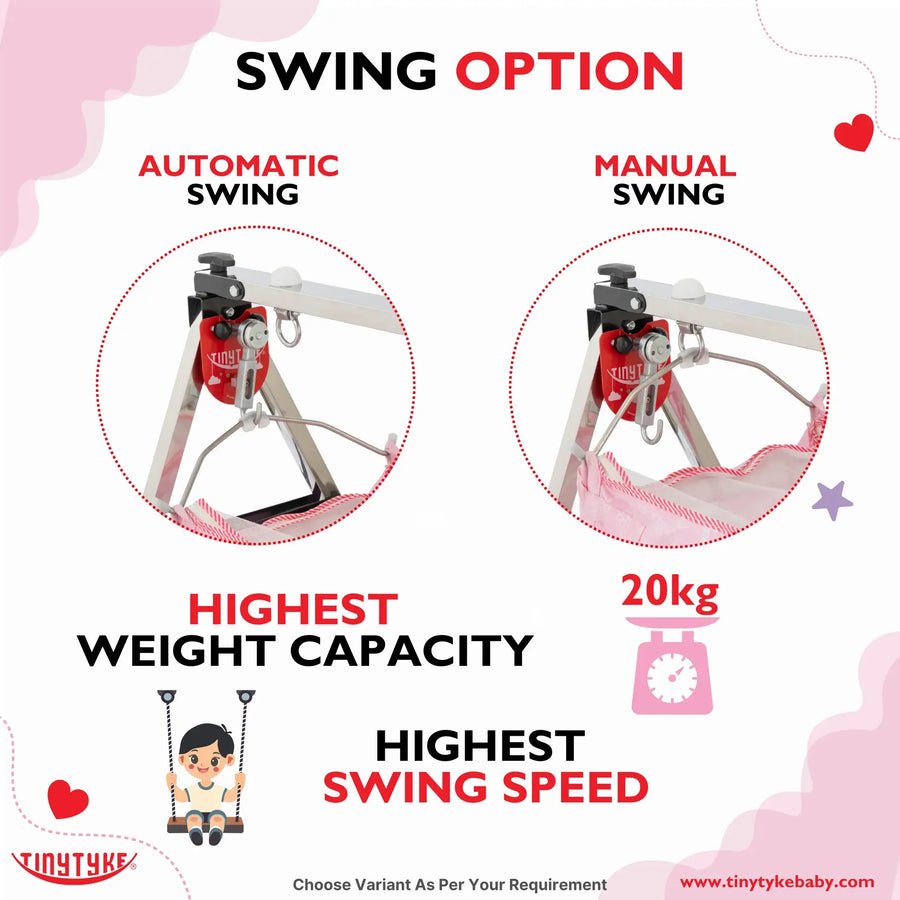 Automatic Baby Cradle Swing Kit for Traditional Jhula | Heavy-Duty Metal, Adjustable Speed, Shock-Proof – 20kg Load, Made in India Red (only Automation kit And 2 SS Hanger)(Cradle not Included)