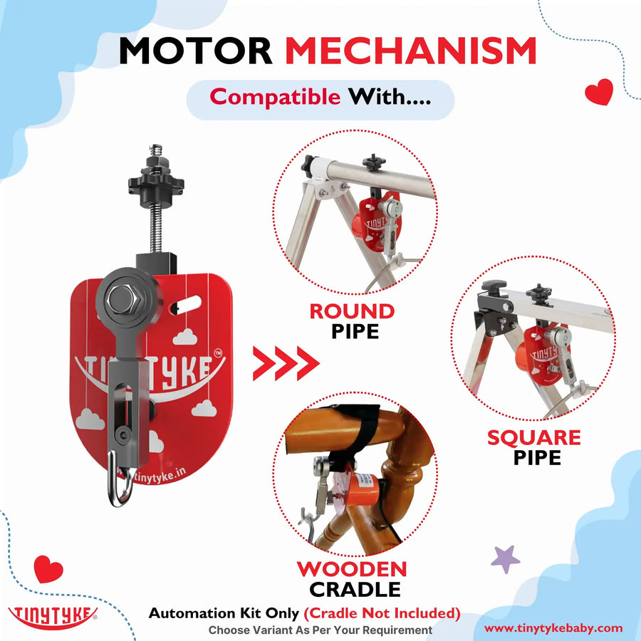 Automatic Baby Cradle Swing Kit for Traditional Jhula | Heavy-Duty Metal, Adjustable Speed, Shock-Proof – 20kg Load, Made in India Red (only Automation kit And 2 SS Hanger)(Cradle not Included)