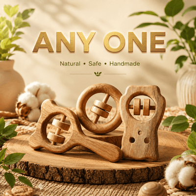 Wooden Baby Rattle Toy | Natural Handheld Sensory Toy for Babies (Set of 3 Designs)