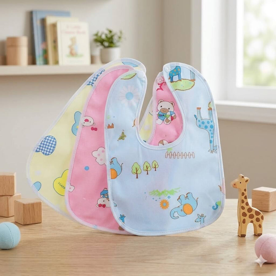 Baby Bib Combo Pack (3 Pieces) – Cute Print & Reusable Feeding Bibs