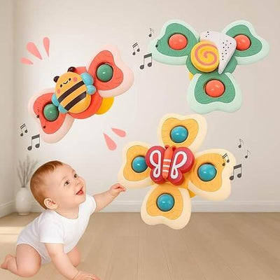 3 Pcs Baby Hand Spinner Toy Set | Colorful Sensory Spinner for Kids | Strong Suction Toy