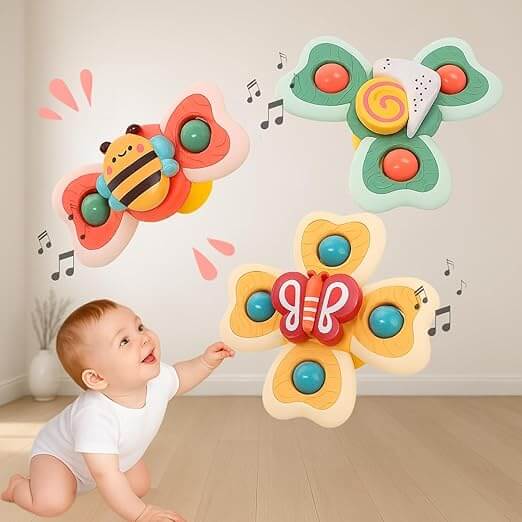 3 Pcs Baby Hand Spinner Toy Set | Colorful Sensory Spinner for Kids | Strong Suction Toy