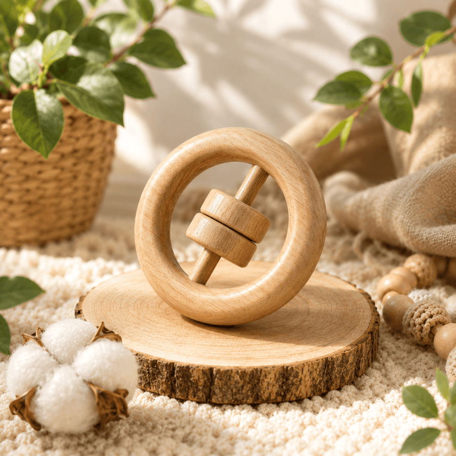 Wooden Baby Rattle Toy | Natural Handheld Sensory Toy for Babies (Set of 3 Designs)