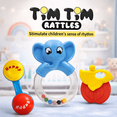 Tim Tim Baby Rattle Toy Set (3 Pcs) for Kids | Colorful Musical Rattles