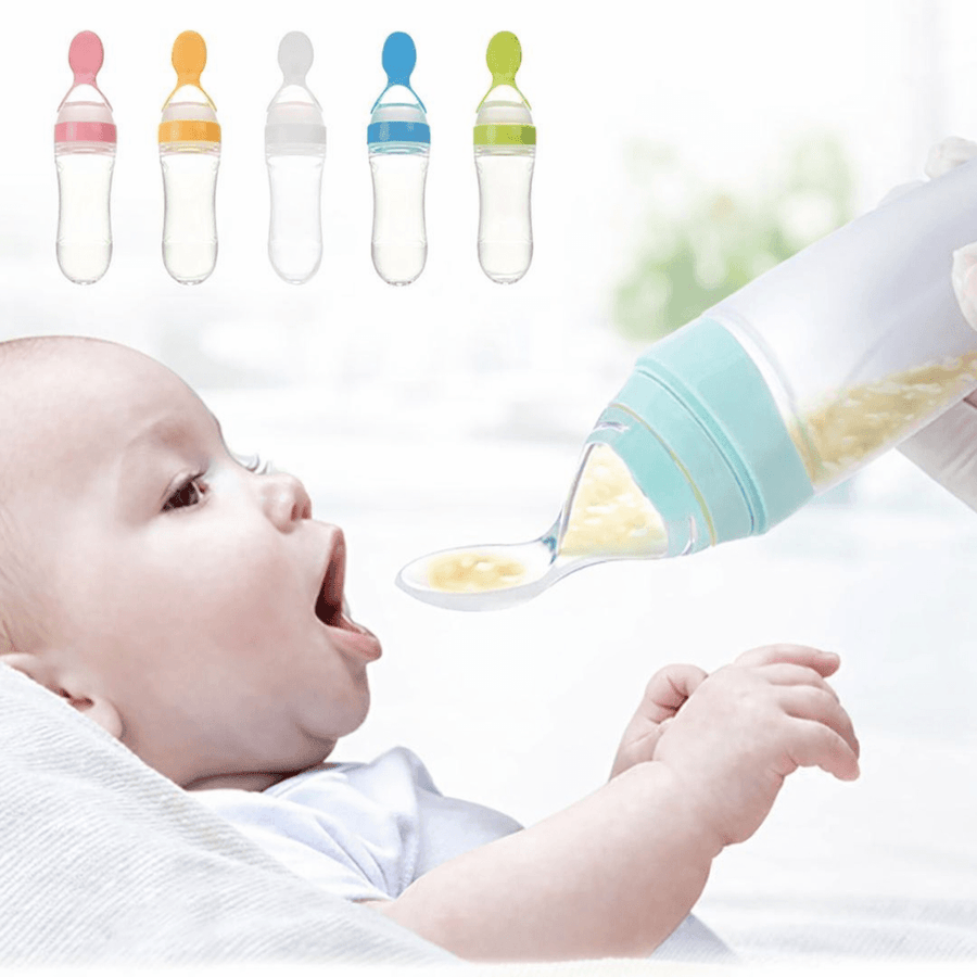 Multicolor Baby Silicone Feeding Spoon Bottle | Infant Food Feeder | Squeeze Feeding Bottle (Pack Of 1)
