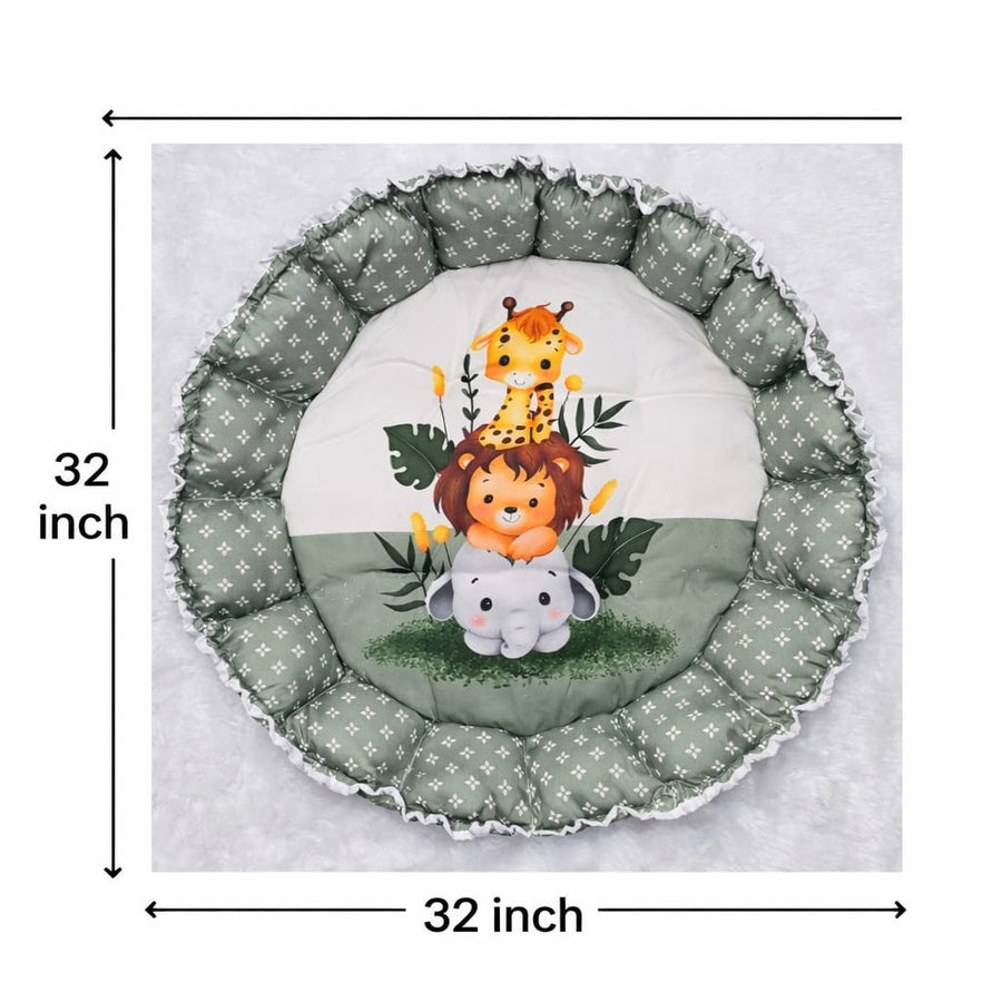Cute Jungle Theme Newborn Lounger | Premium Baby Nest Bed with 1 Head Pillow And 1 Moon Pillow