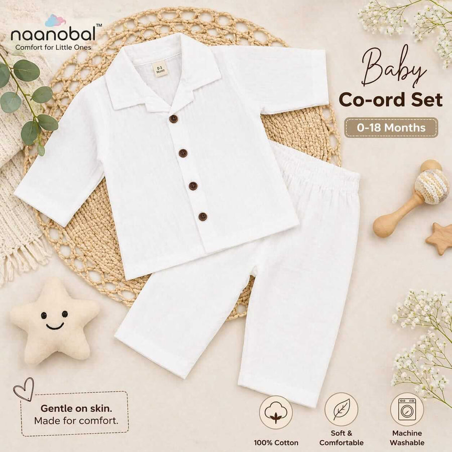 Premium Muslin Cotton Baby Co-Ord Set (Unisex) (Shirt & Pants) – Ultra Soft & Skin-Friendly Comfort