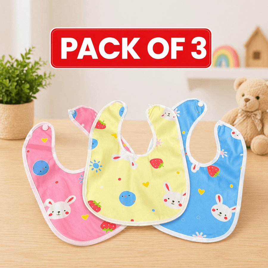 Baby Bib Combo Pack (3 Pieces) – Cute Print & Reusable Feeding Bibs