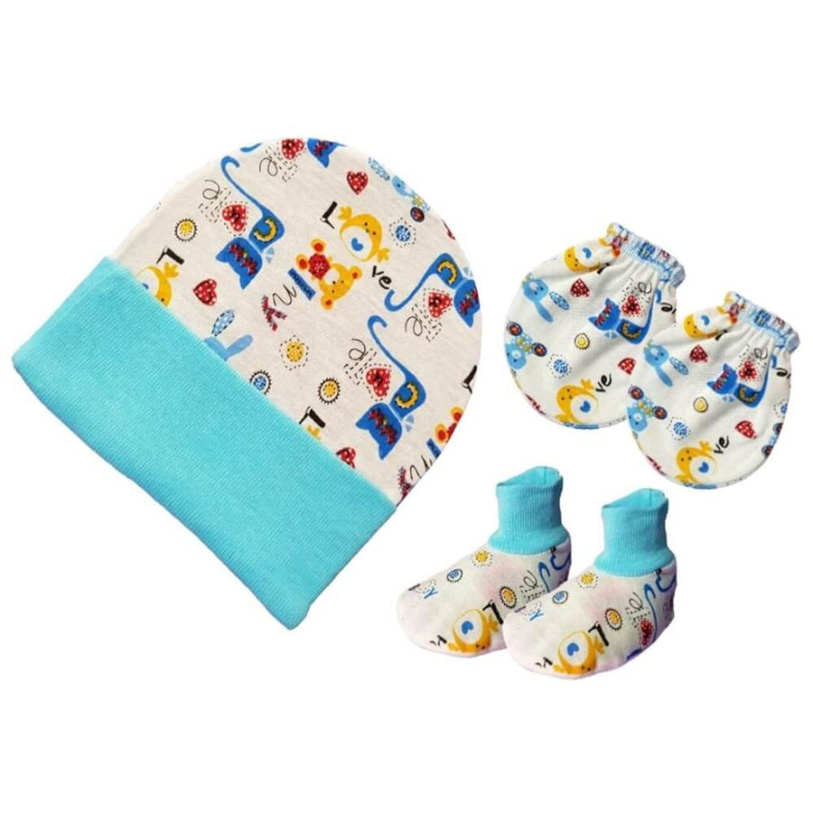Cotton Mitten And Cap Set For Kids Pack Of 4 (Multicolor)