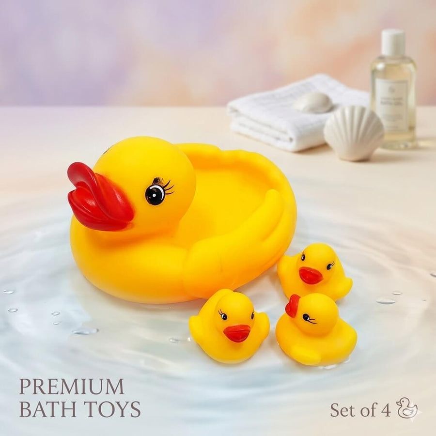 Chu Chu Sound Duck Family Bath Toy Set (1 Big Duck + 3 Small Ducklings) | Squeaky Floating Water Toy for Kids