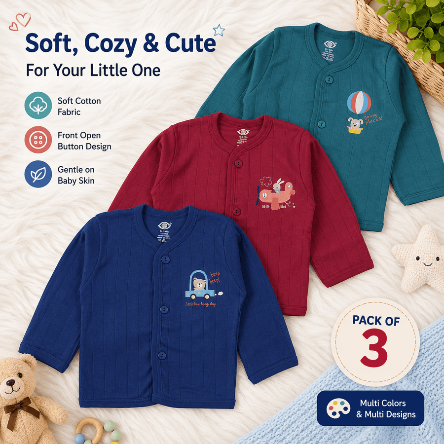 Baby Full Sleeve Front Open Rib Cotton Shirt | Soft & Comfortable