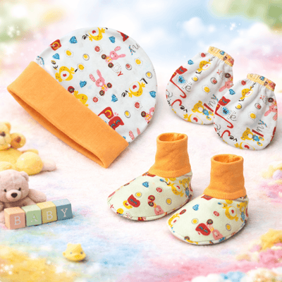 Cotton Mitten And Cap Set For Kids Pack Of 4 (Multicolor)