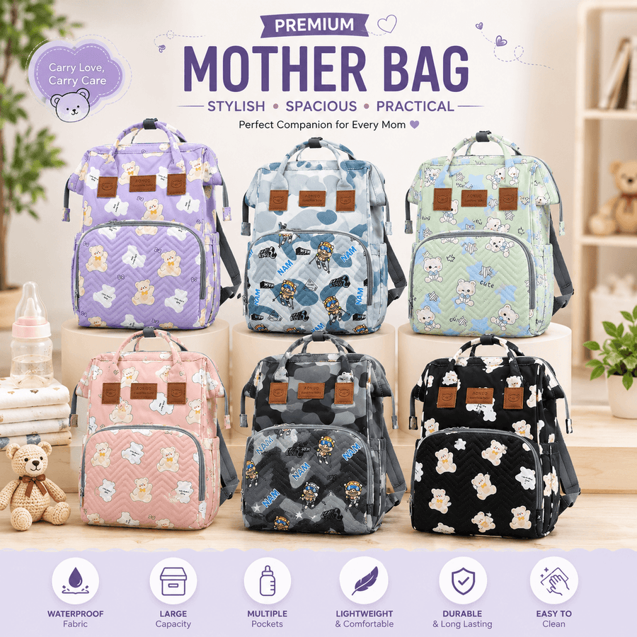 Mommy Bag Cute & Spacious | Cute Teddy Print Mother Bag Backpack