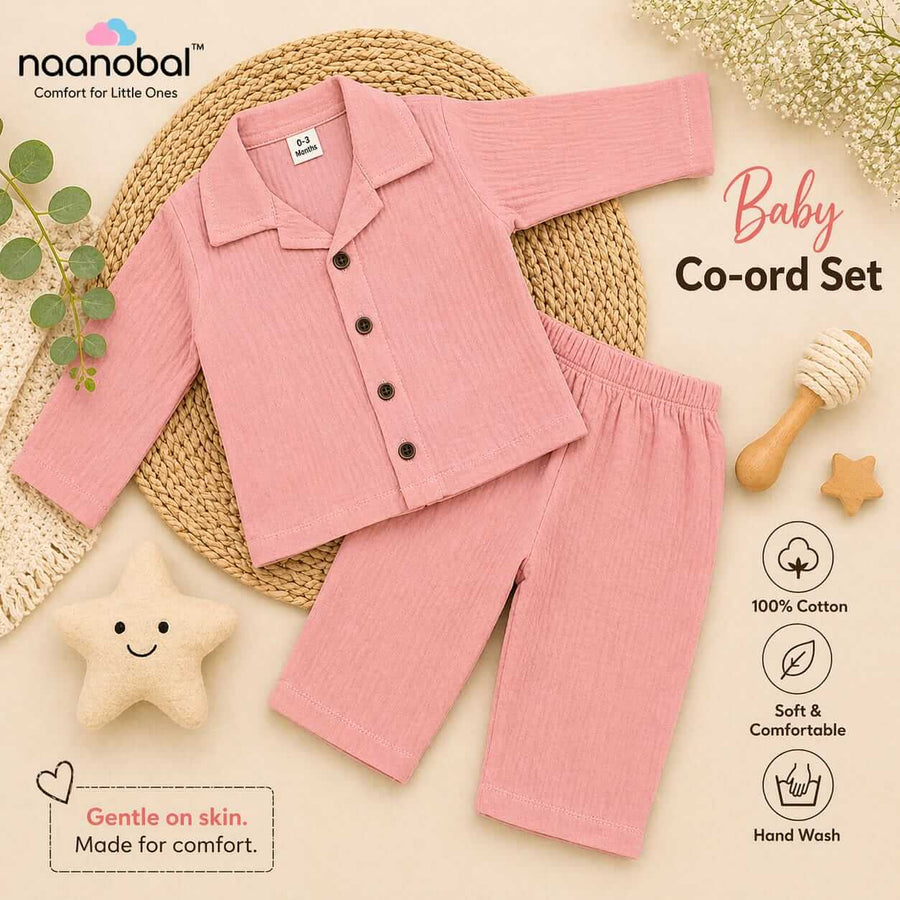 Premium Muslin Cotton Baby Co-Ord Set (Unisex) (Shirt & Pants) – Ultra Soft & Skin-Friendly Comfort