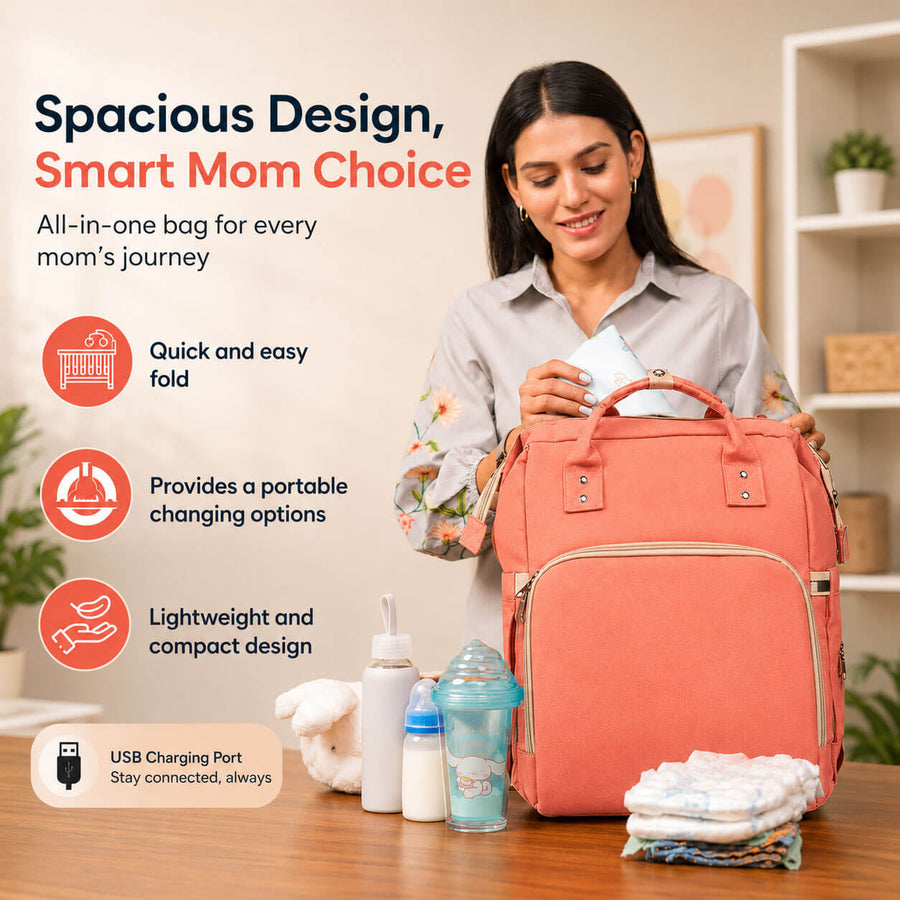 Multifunction Mother Bag with Portable Baby Bed & USB Charging Port