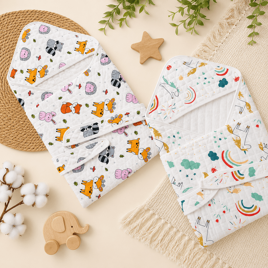 Baby Muslin Cap Towel | Ultra Soft Hooded Muslin Towel for Newborn Baby