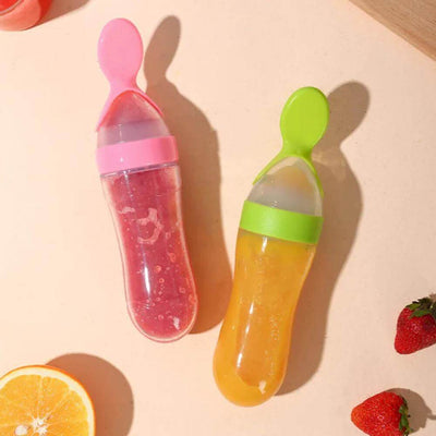 Multicolor Baby Silicone Feeding Spoon Bottle | Infant Food Feeder | Squeeze Feeding Bottle (Pack Of 1)