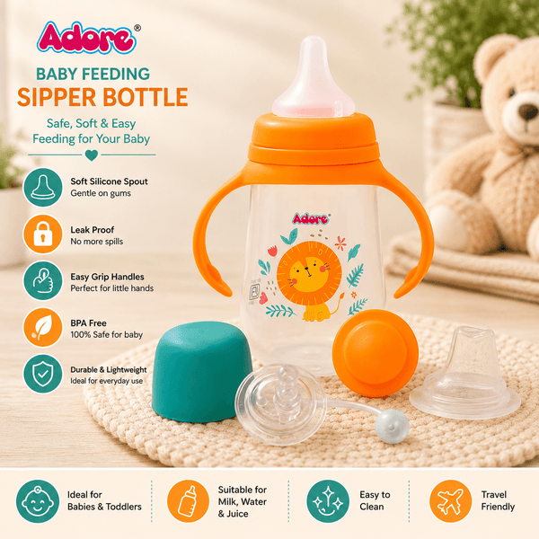 Adore Baby Feeding Sipper Bottle with Handle – Soft Silicone Spout