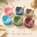 Silicone Baby Suction Bowl with Wooden Handle Spoon | BPA Free Feeding Bowl for Babies & Toddlers