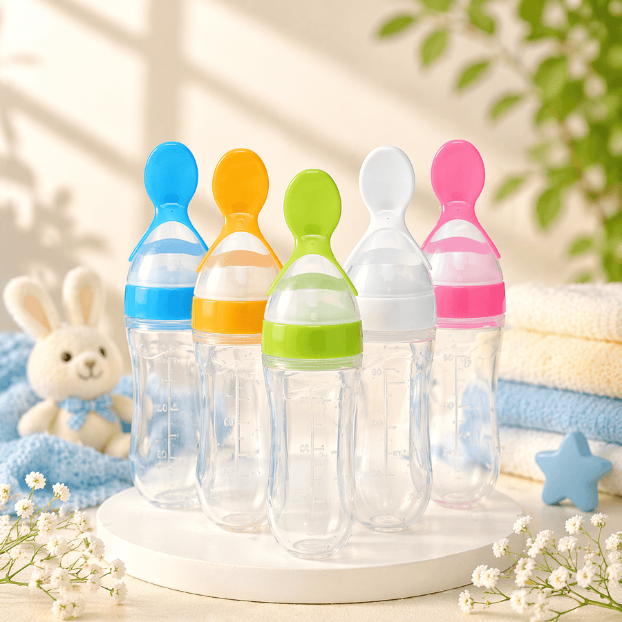 Combo Of Silicone Finger Brush, Fruit Feeder, Spoon, Spoon Bottle For Kids Pack Of 4 (Multicolor)
