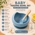 Silicone Baby Suction Bowl with Wooden Handle Spoon | BPA Free Feeding Bowl for Babies & Toddlers