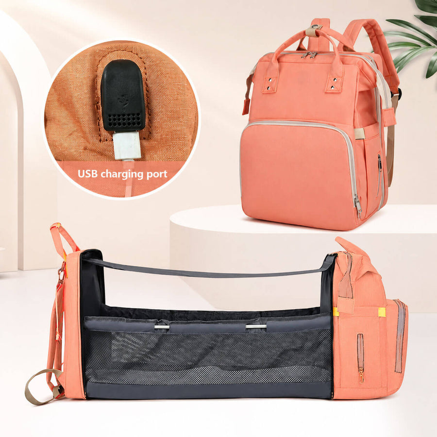 Multifunction Mother Bag with Portable Baby Bed & USB Charging Port