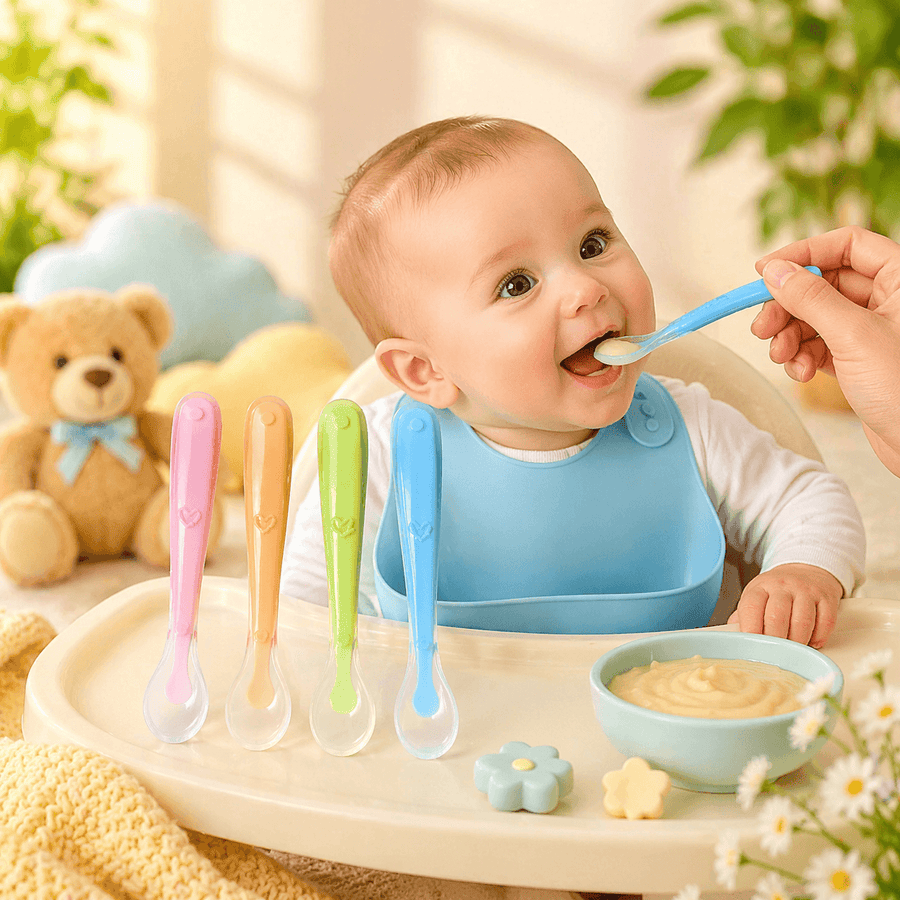 Combo Of Silicone Finger Brush, Fruit Feeder, Spoon, Spoon Bottle For Kids Pack Of 4 (Multicolor)