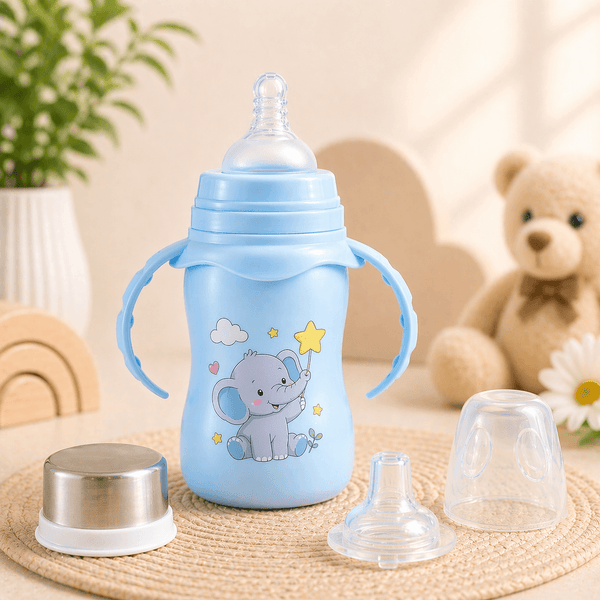 3 in 1 Baby Steel Feeding Bottle | Sipper Cup with Handle | Multi-Use Baby Bottle
