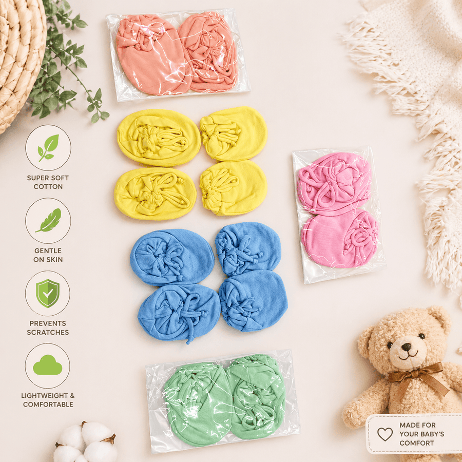 Pack of 5 Baby Mittens & Booties Set | Soft Cotton | Random Colors & Designs (0–12 Months)