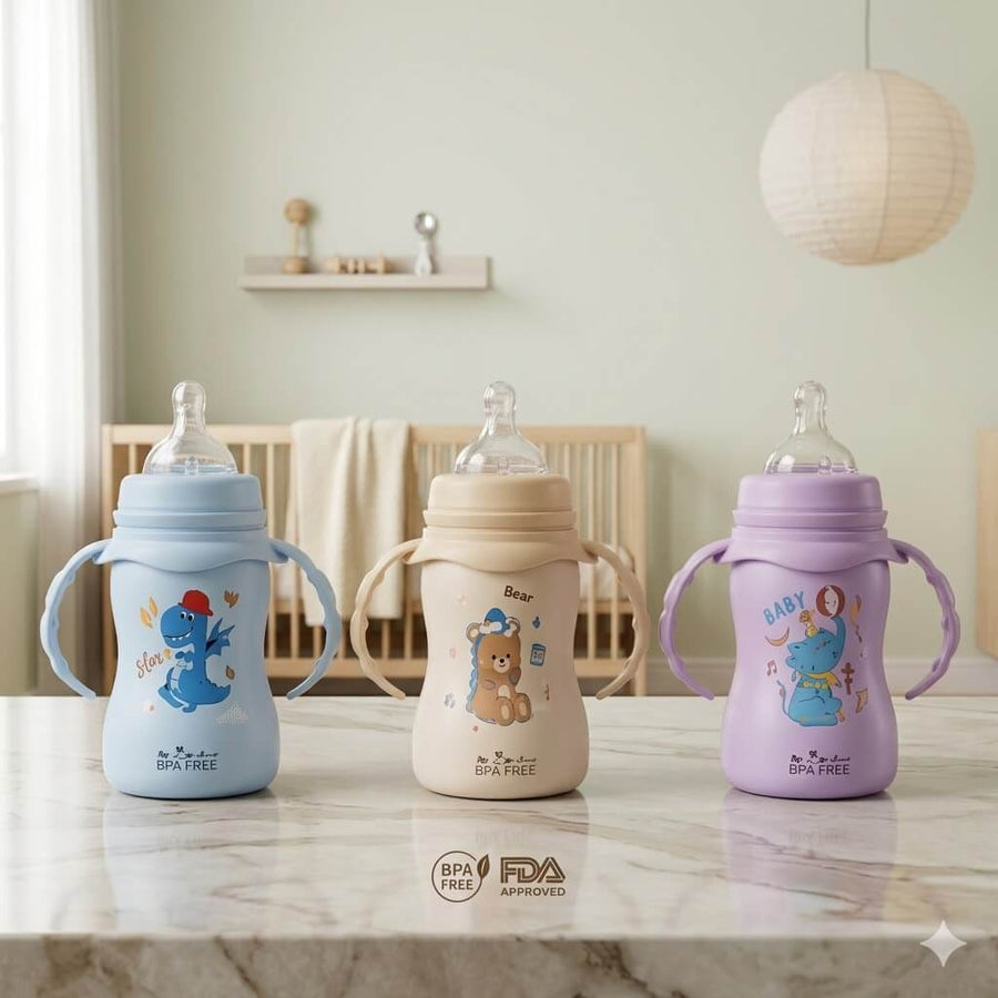 3 in 1 Baby Steel Feeding Bottle | Sipper Cup with Handle | Multi-Use Baby Bottle