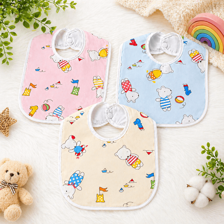 Baby Bib Combo Pack (3 Pieces) – Cute Print & Reusable Feeding Bibs