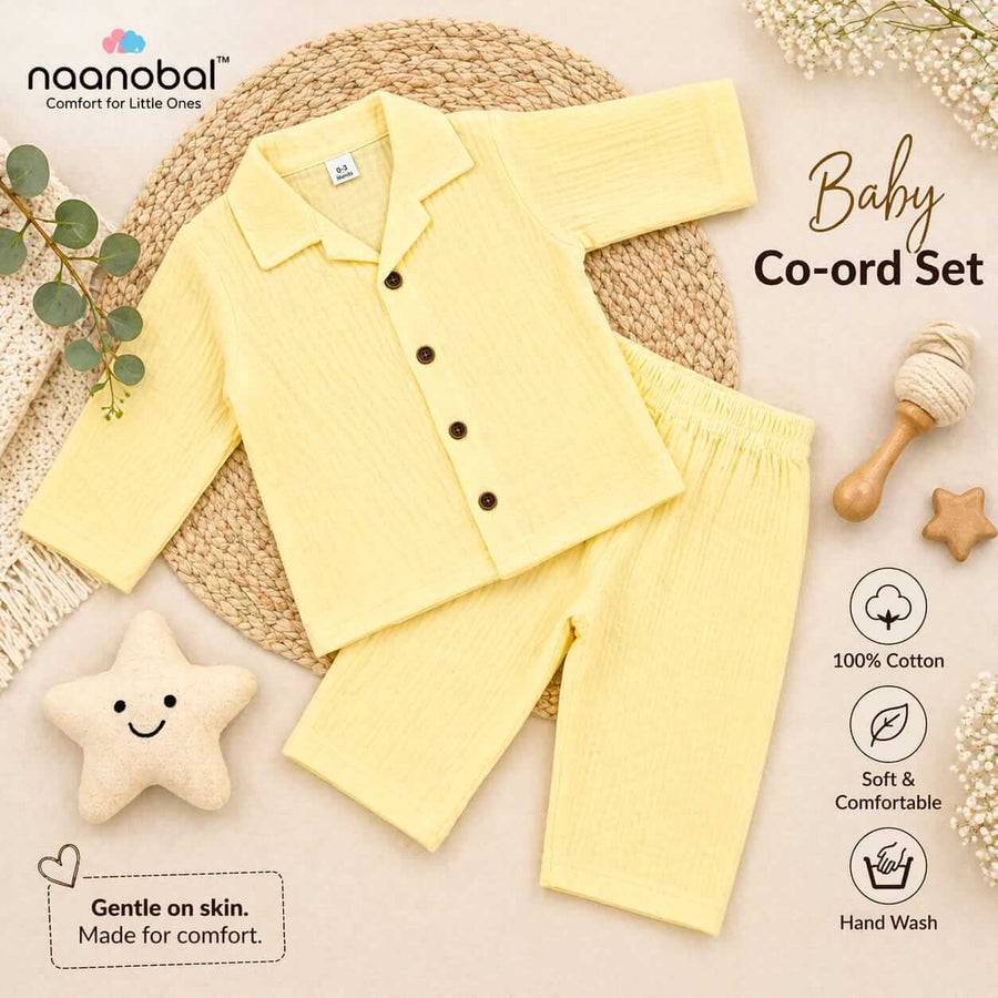 Premium Muslin Cotton Baby Co-Ord Set (Unisex) (Shirt & Pants) – Ultra Soft & Skin-Friendly Comfort