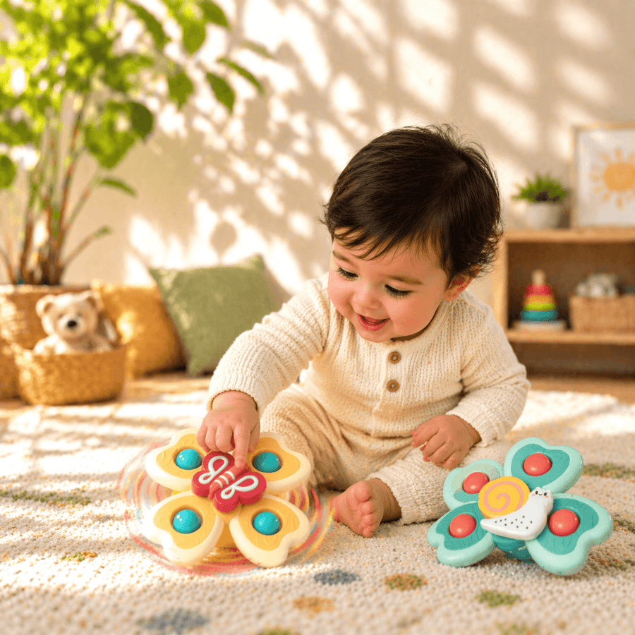 Baby Tummy Time Play Combo – Tummy Mat + Small Duck Toy + 3 Pcs Spinner Toys for Baby Activity, Learning & Fun Play Set