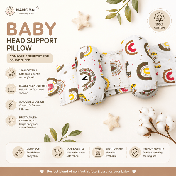100% Cotton Baby Adjustable Head Support Pillow | Baby Neck Support Pillow | Newborn Head Shaping Pillow