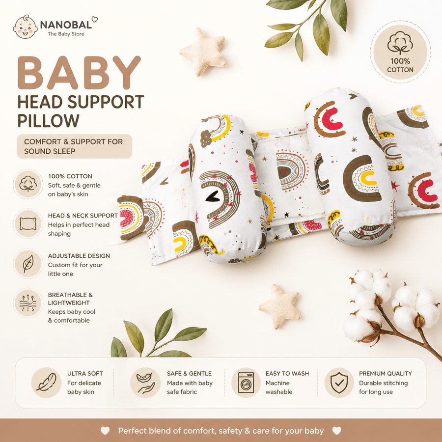 100% Cotton Baby Adjustable Head Support Pillow | Baby Neck Support Pillow | Newborn Head Shaping Pillow