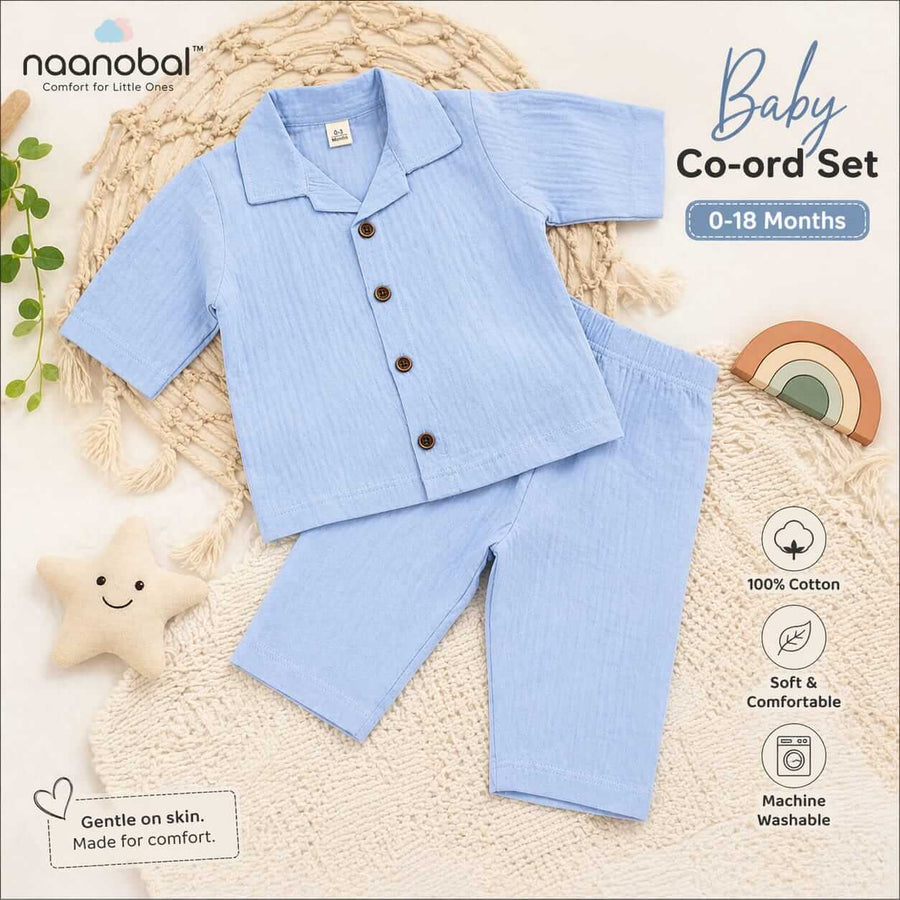 Premium Muslin Cotton Baby Co-Ord Set (Unisex) (Shirt & Pants) – Ultra Soft & Skin-Friendly Comfort