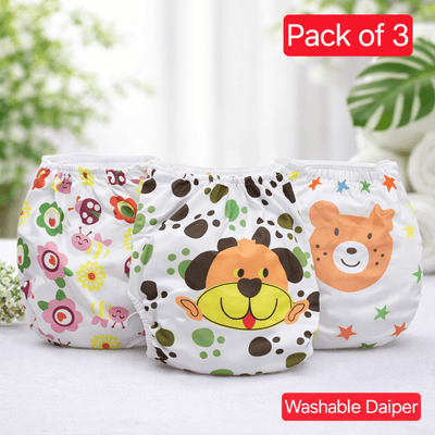 Baby Washable Reusable Cloth Diapers (Pack of 3) – Adjustable, Leak-Proof & Soft (0-24 Months)