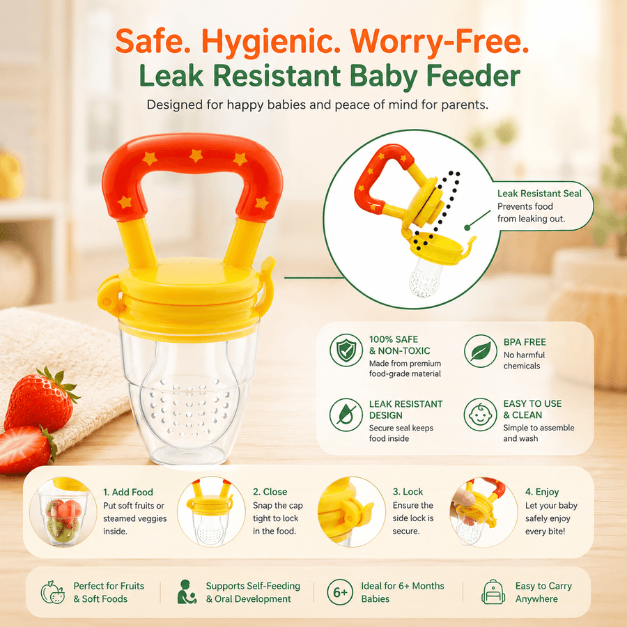 Premium Baby Essentials Combo Set | Fruit Feeder + Silicone Fruit Teether + Soft Feeding Spoon | BPA Free Baby Feeding Kit