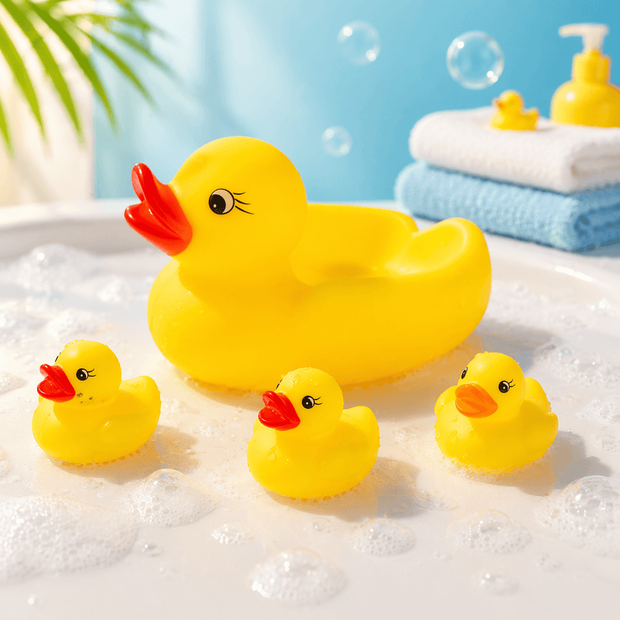 Chu Chu Sound Duck Family Bath Toy Set (1 Big Duck + 3 Small Ducklings) | Squeaky Floating Water Toy for Kids