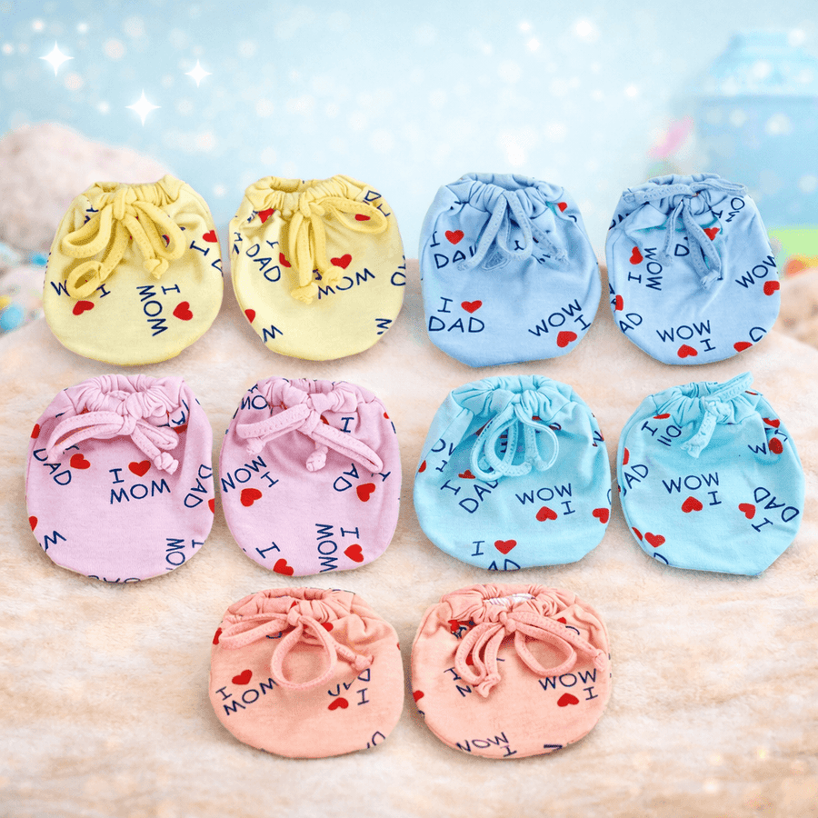Pack of 5 Baby Mittens & Booties Set | Soft Cotton | Random Colors & Designs (0–12 Months)