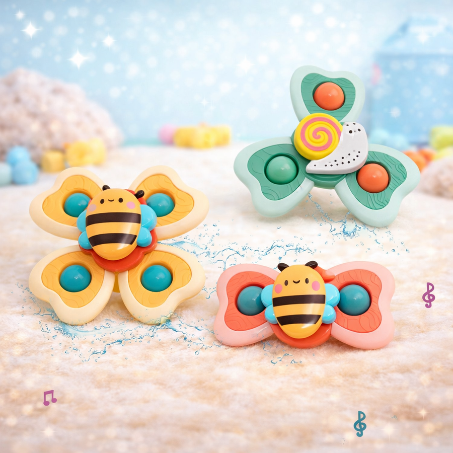 3 Pcs Baby Hand Spinner Toy Set | Colorful Sensory Spinner for Kids | Strong Suction Toy