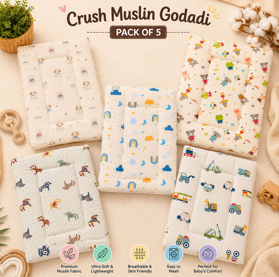 Premium Crush Muslin Godadi – Pack of 5 | Soft & Lightweight for Babies