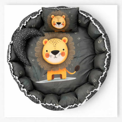 Cute Lion Theme Newborn Baby Sleeping Lounger | Soft Baby Nest Bed with 1 Head Pillow And 1 Moon Pillow