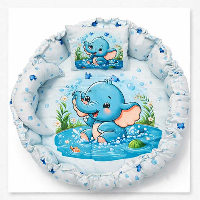 Cute Elephant Theme Newborn Baby Sleeping Lounger | Soft Baby Nest Bed with 1 Head Pillow And 1 Moon Pillow