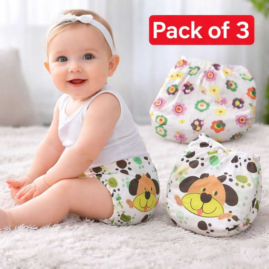 Baby Washable Reusable Cloth Diapers (Pack of 3) – Adjustable, Leak-Proof & Soft (0-24 Months)