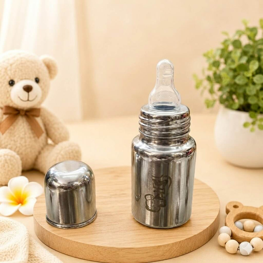 Premium Stainless Steel Baby Feeding Bottle | 120ml Milk Bottle for Baby